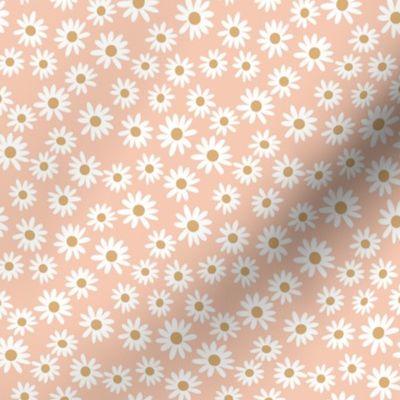TINY daisy fabric - cute vintage inspired daisy floral fabric - peach
