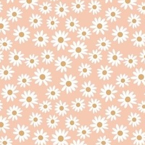 TINY daisy fabric - cute vintage inspired daisy floral fabric - peach