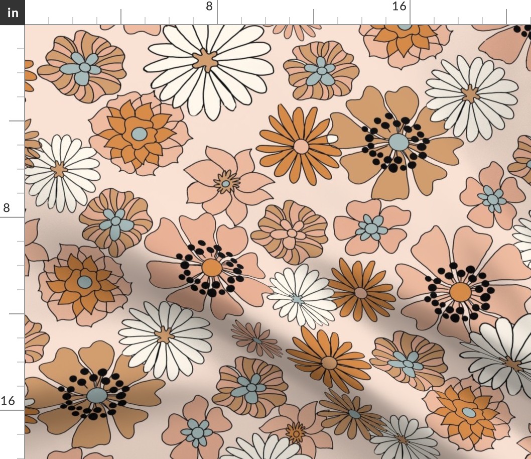 LARGE boho retro floral fabric - 70s floral fabric