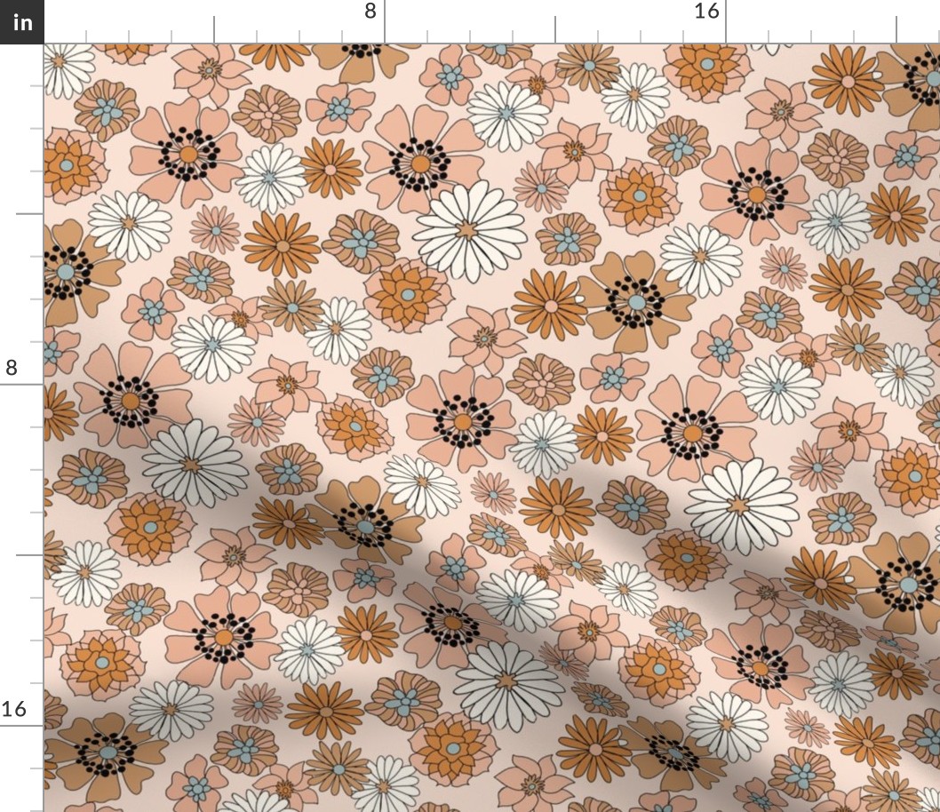  MEDIUM boho retro floral fabric - 70s floral fabric