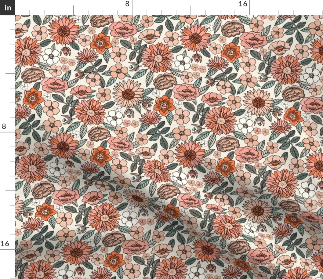 SMALL vintage floral fabric - girls boho retro florals