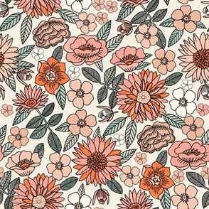 LARGE vintage floral fabric - girls boho retro florals