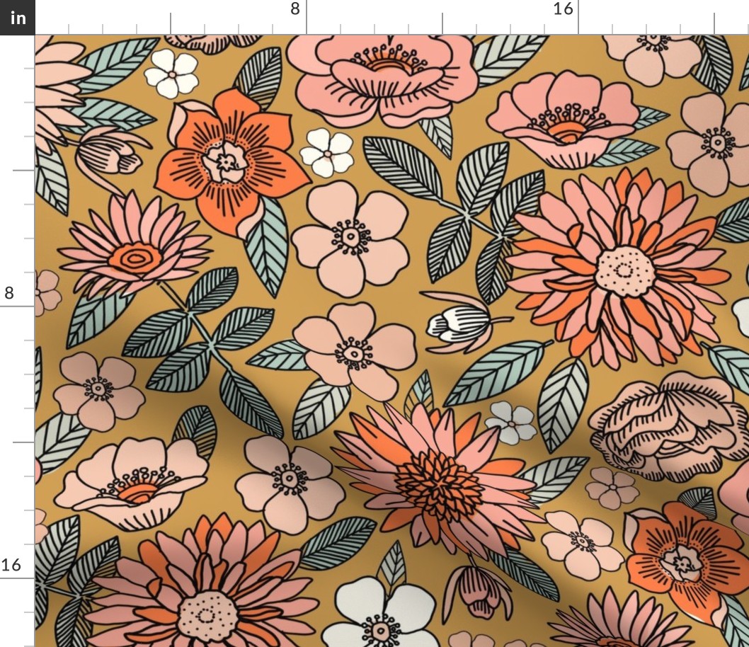 LARGE vintage floral fabric - girls boho retro florals