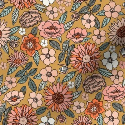 SMALL vintage floral fabric - girls boho retro florals