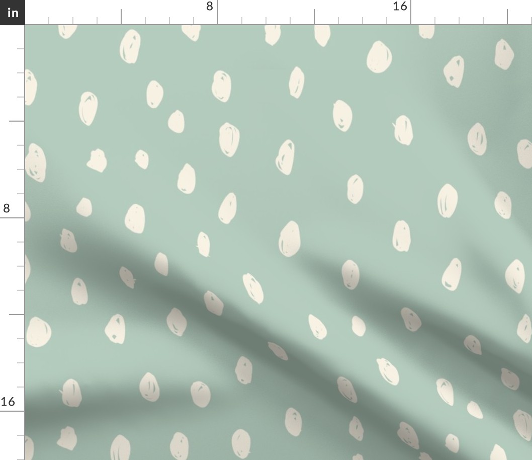LARGE painted dots fabric - hand-drawn dots design - mint