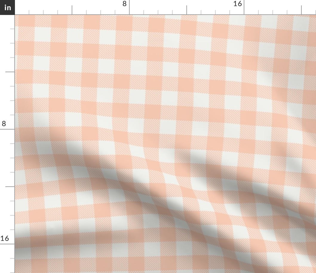 1" check fabric - gingham fabric -peach