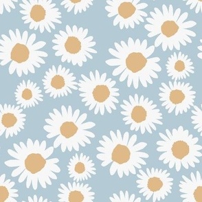 SMALL daisy fabric - painted floral fabric - blue