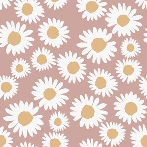 SMALL daisy fabric - painted floral fabric - dusty rose