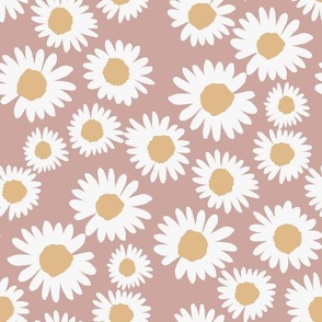 MEDIUM daisy fabric - painted floral fabric - dusty rose