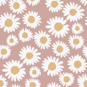 LARGE daisy fabric - painted floral fabric - dusty rose