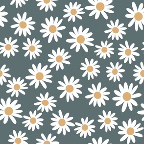 LARGE daisy fabric - cute vintage inspired daisy floral fabric - green