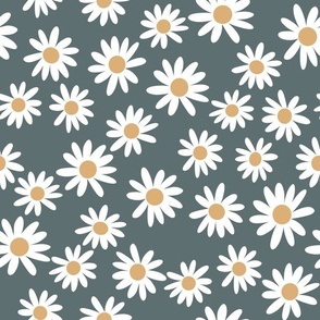 MEDIUM daisy fabric - cute vintage inspired daisy floral fabric - green
