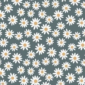  TINY daisy fabric - cute vintage inspired daisy floral fabric - green