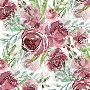 Burgundy Watercolor Rose Garden