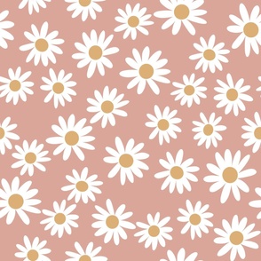 LARGE daisy fabric - cute vintage inspired daisy floral fabric - apricot