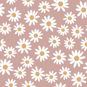 LARGE daisy fabric - cute vintage inspired daisy floral fabric - dusty rose