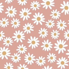 MEDIUM daisy fabric - cute vintage inspired daisy floral fabric - apricot