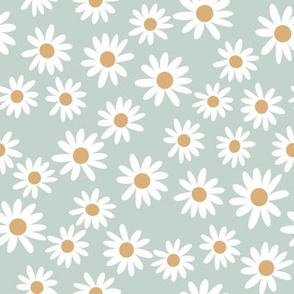 SMALL daisy fabric - cute vintage inspired daisy floral fabric - mint