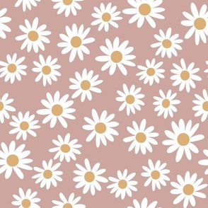 MEDIUM daisy fabric - cute vintage inspired daisy floral fabric - dusty rose