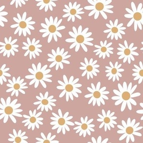 SMALL daisy fabric - cute vintage inspired daisy floral fabric - dusty rose