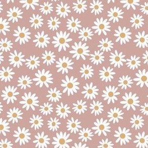 TINY daisy fabric - cute vintage inspired daisy floral fabric - dusty rose