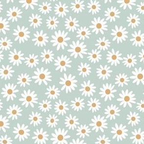 TINY daisy fabric - cute vintage inspired daisy floral fabric - mint