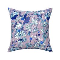 Art Nouveau Pastel Floral in Light and Dark Blue on Lilac