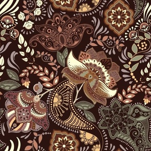 Elaborate Art Nouveau Floral Batik in Neutrals