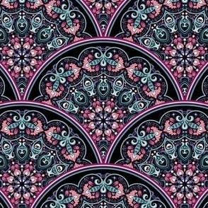 Batik Floral Scalloped Tiles in Pink and Baby Blue