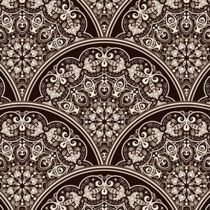 Batik Floral Scalloped Tiles in Sepia 