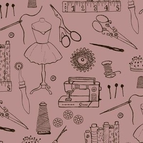 Sewing Tools of the Trade in Dusty Pink and Black