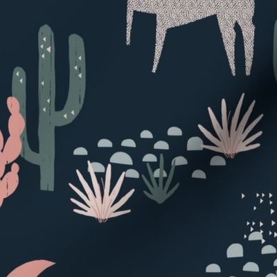 Large // Desert Horse in Cactus Field Midnight Blue