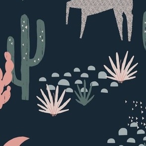 Large // Desert Horse in Cactus Field Midnight Blue