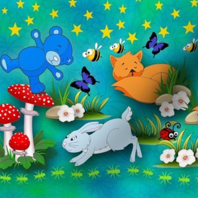 ADVENTURE Land Gnomes Foxes Rabbits and Teddy Bear  Wallpaper