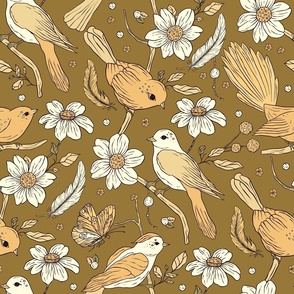 Hidden whimsy bird floral wallpaper