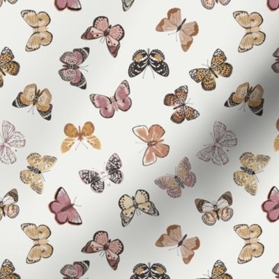 SMALL boho butterflies fabric - muted girls sweet spring design