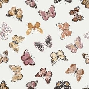 SMALL boho butterflies fabric - muted girls sweet spring design