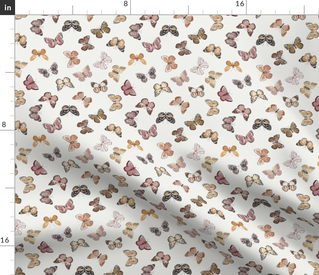 SMALL boho butterflies fabric - muted girls sweet spring design