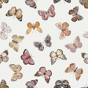 MEDIUM boho butterflies fabric - muted girls sweet spring design