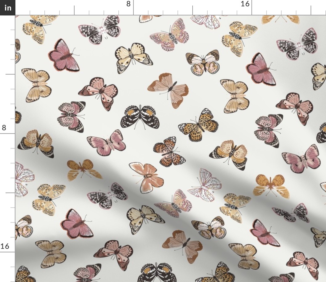 MEDIUM boho butterflies fabric - muted girls sweet spring design