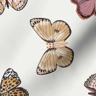 LARGE boho butterflies fabric - muted girls sweet spring design