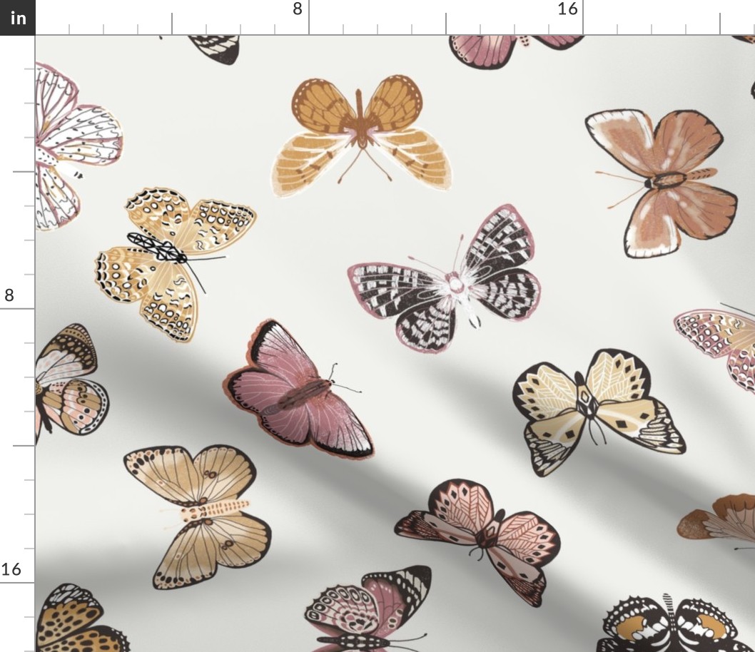 LARGE boho butterflies fabric - muted girls sweet spring design