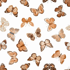 LARGE caramel butterflies fabric - butterfly wallpaper boho neutral decor