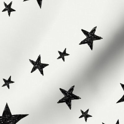 LARGE hand-drawn stars fabric - black and off-white muted stars wallpaper
