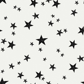 LARGE hand-drawn stars fabric - black and off-white muted stars wallpaper