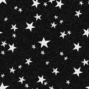MEDIUM  hand-drawn stars fabric - black and off-white muted stars wallpaper