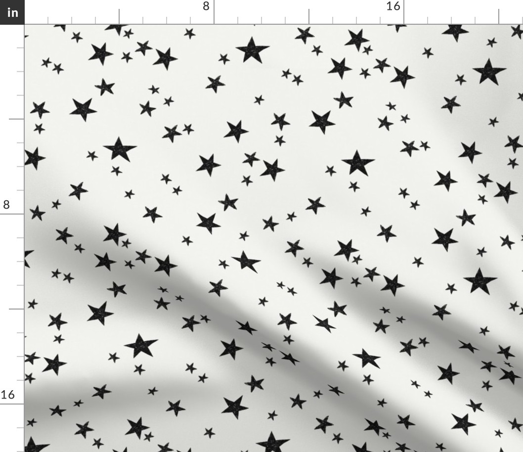 MEDIUM  hand-drawn stars fabric - black and off-white muted stars wallpaper