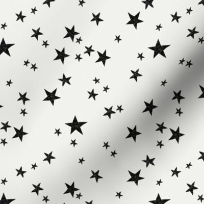 SMALL  hand-drawn stars fabric - black and off-white muted stars wallpaper