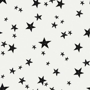 SMALL  hand-drawn stars fabric - black and off-white muted stars wallpaper