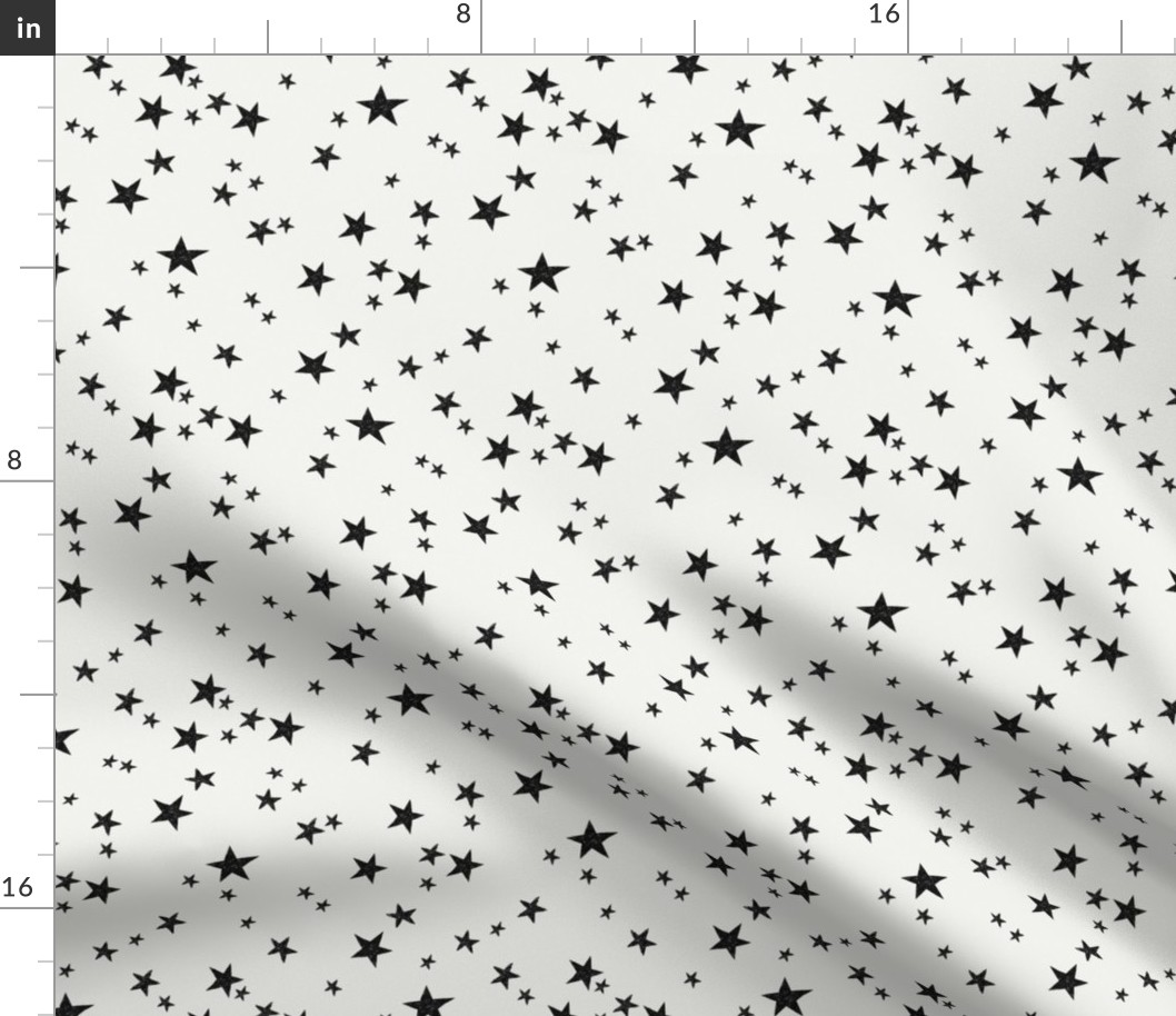SMALL  hand-drawn stars fabric - black and off-white muted stars wallpaper
